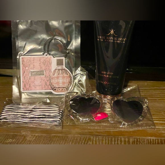 4pc bundle. Betsy Johnson sunnies, Jimmy Choo car freshie, KK lotion, & Twilly. - Picture 2 of 2